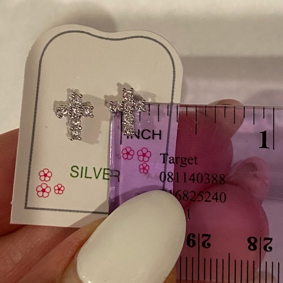 Small Sterling Silver Cross screw Back Earrings - Picture 5 of 9